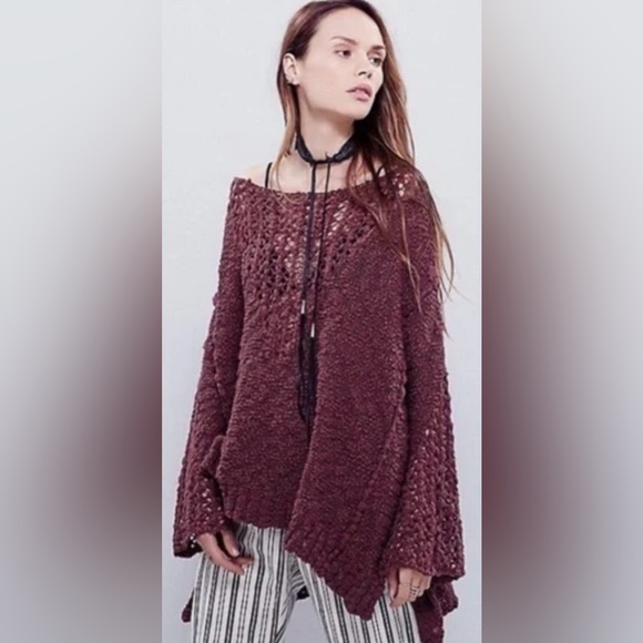 Free‎ People Pretty Pointelle Open-Knit Vee Sweater in Rose Glow Size Medium - Picture 1 of 13